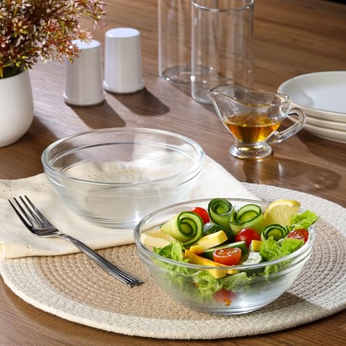 Cello Zenith Round Stack Serving & Mixing Bowl, Transparent | 2 X 500ml Bowls (14 cm)| Microwave & Dishwasher Safe Crystal Clear Glass Bowl for Kitchen & Dinning | Bowl for Mixing Dough, Salad, Batter - Image 2