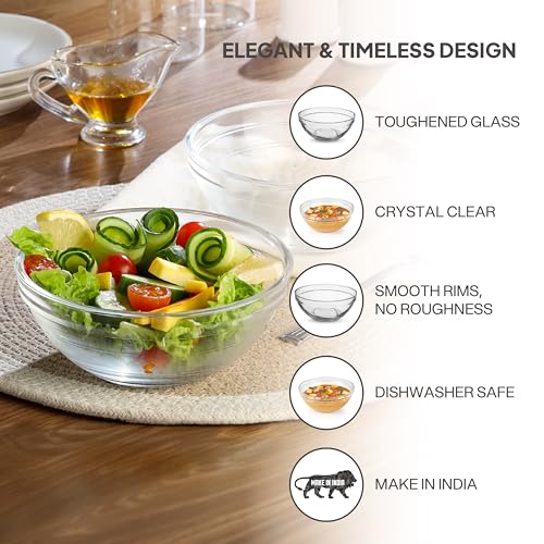 Cello Zenith Round Stack Serving & Mixing Bowl, Transparent | 2 X 500ml Bowls (14 cm)| Microwave & Dishwasher Safe Crystal Clear Glass Bowl for Kitchen & Dinning | Bowl for Mixing Dough, Salad, Batter - Image 3