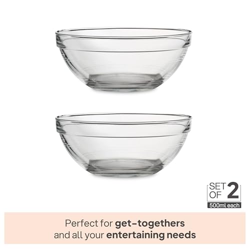 Cello Zenith Round Stack Serving & Mixing Bowl, Transparent | 2 X 500ml Bowls (14 cm)| Microwave & Dishwasher Safe Crystal Clear Glass Bowl for Kitchen & Dinning | Bowl for Mixing Dough, Salad, Batter - Image 5