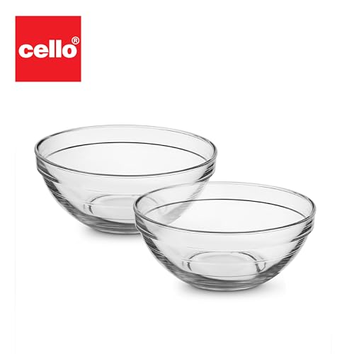 Cello Zenith Round Stack Serving & Mixing Bowl, Transparent | 2 X 500ml Bowls (14 cm)| Microwave & Dishwasher Safe Crystal Clear Glass Bowl for Kitchen & Dinning | Bowl for Mixing Dough, Salad, Batter - Image 7