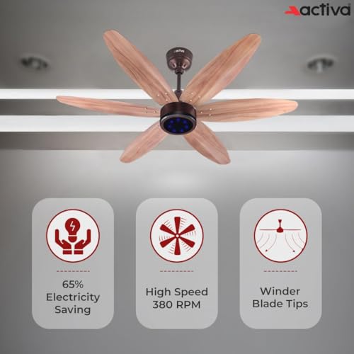 ACTIVA JETTA 1200MM BLDC Ceiling Fan | 28W | 6 Wooden-Finish Blades | 7 LED Lights | Remote | Noiseless | BEE 5-Star Rated | Energy Efficient | 5 Years Warranty (Rose Wood) - Image 3