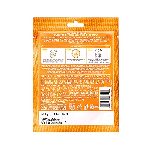 Lakme Skin Solutions Sheet Mask Revitalizing with Vitamin C 25ml - Image 3