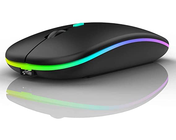 Wireless Mouse Gaming Mouse 2.4GHz Rechargeable Silent Optical Mouse with USB Receiver 1000/1200/1600 DPI Ergonomic Mouse with 7 Color Breathing Lights for PC Laptop(Black)