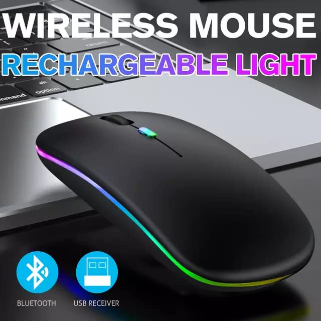 Wireless Mouse Gaming Mouse 2.4GHz Rechargeable Silent Optical Mouse with USB Receiver 1000/1200/1600 DPI Ergonomic Mouse with 7 Color Breathing Lights for PC Laptop(Black) - Image 3