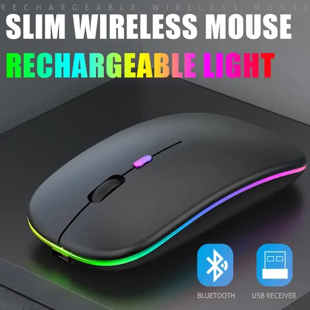 Wireless Mouse Gaming Mouse 2.4GHz Rechargeable Silent Optical Mouse with USB Receiver 1000/1200/1600 DPI Ergonomic Mouse with 7 Color Breathing Lights for PC Laptop(Black) - Image 4