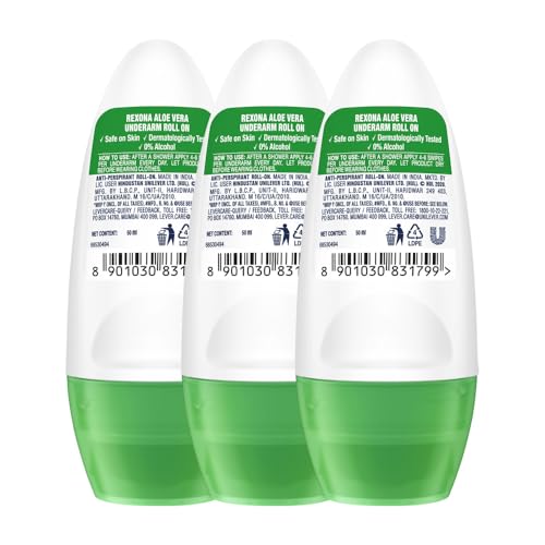 Rexona Aloe Vera Underarm Roll-On Deodorant for Women | 72 Hours Long-Lasting Odour Protection | 50ML (Pack of 3) | 0% Alcohol, Safe on Skin - Image 3