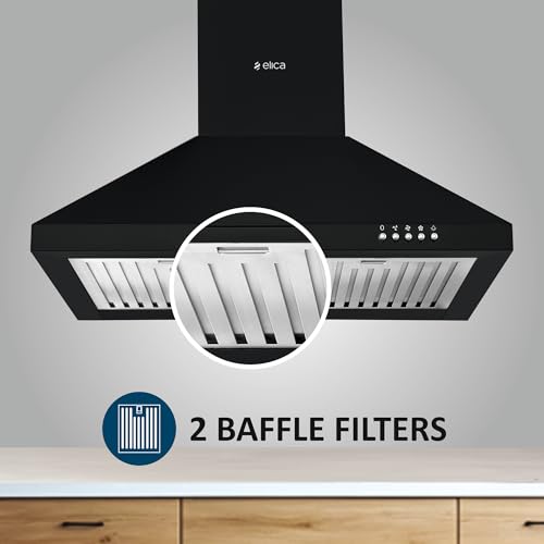 Elica 60 cm 1100 m3/hr Kitchen Chimney (AH 260 BF Nero, 2 Baffle Filters, Push Button Control, Black) - Image 3
