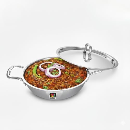 Human Hydro Triply Stainless Steel Kadai (24CM/2.8L) with Lid | 3-Layer Steel–Aluminium–Steel | Induction & Gas Compatible | Easy to Clean | Heavy-Duty for Frying & Curries