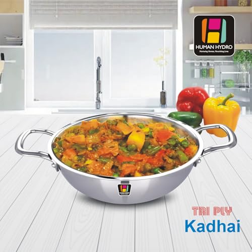 Human Hydro Triply Stainless Steel Kadai (24CM/2.8L) with Lid | 3-Layer Steel–Aluminium–Steel | Induction & Gas Compatible | Easy to Clean | Heavy-Duty for Frying & Curries - Image 7