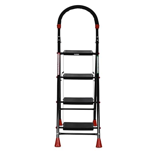 FLIPZON Halo Foldable 4 Step Ladder for Home and Office Use | Alloy Steel | Wide Steps | Wobble-Free | Skid-Free Steps | Durable Safety Ladder | Rust Free | Anti-Skid (Black) - Image 2