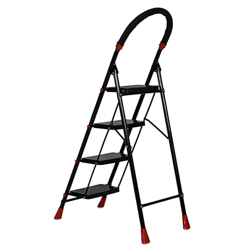 FLIPZON Halo Foldable 4 Step Ladder for Home and Office Use | Alloy Steel | Wide Steps | Wobble-Free | Skid-Free Steps | Durable Safety Ladder | Rust Free | Anti-Skid (Black) - Image 4