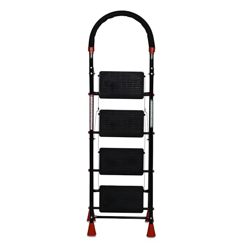 FLIPZON Halo Foldable 4 Step Ladder for Home and Office Use | Alloy Steel | Wide Steps | Wobble-Free | Skid-Free Steps | Durable Safety Ladder | Rust Free | Anti-Skid (Black) - Image 5