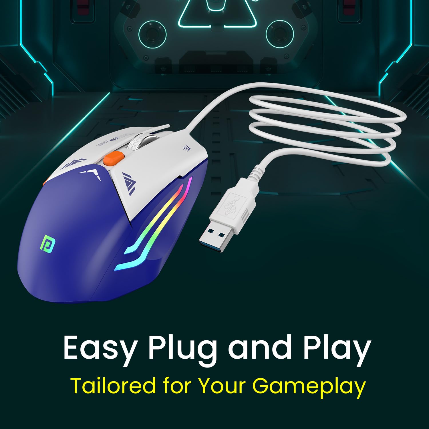 Portronics Vader Wired Gaming Mouse with 6 Buttons, Thumb Support, Adjustable DPI (6400 Max), RGB Light Effects, Ergonomic Design, 1.5 m Long USB Cable for Laptop & PC (Blue) - Image 3