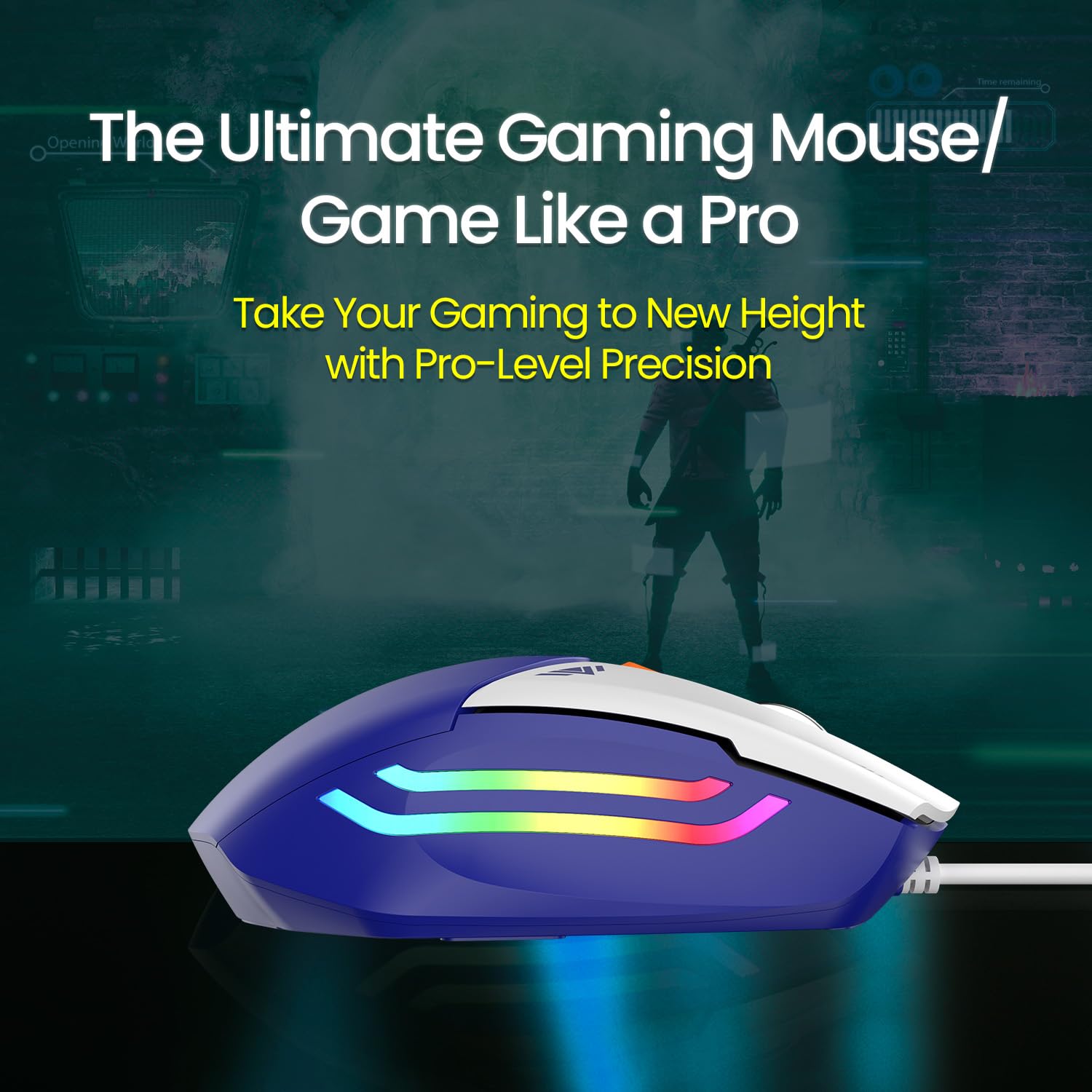Portronics Vader Wired Gaming Mouse with 6 Buttons, Thumb Support, Adjustable DPI (6400 Max), RGB Light Effects, Ergonomic Design, 1.5 m Long USB Cable for Laptop & PC (Blue) - Image 4